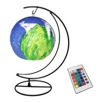 Luminaria Pendente Planeta Galaxia Universo 3d Abajur Usb Com Controle RGB Colorido Cor:Colorido Azul