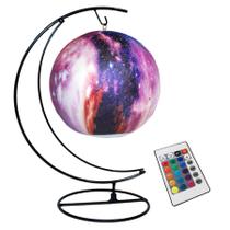 Luminaria Pendente Planeta Galaxia Universo 3d Abajur Usb Com Controle RGB Colorido