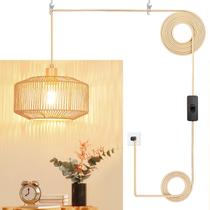 Luminária pendente Plug in Qingmiao Paper Woven Rattan, cabo de 14 pés
