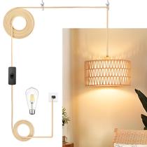 Luminária pendente Plug in Qingmiao Rattan Hanging Lamp Boho Style
