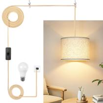 Luminária pendente Qingmiao Plug in com lâmpada regulável de 3 vias bege