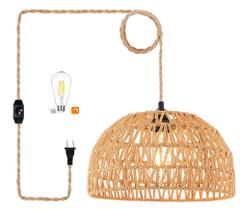 Luminária pendente QIYIZM Rattan Wicker tecida à mão regulável