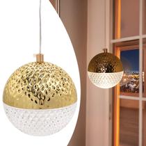 Luminária Pendente Redondo Cristal Hemisférico Dourado Pd47