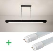 Luminária Pendente Retangular 125cm Preto + 2 Lâmpada TuboLED 18w