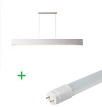 Luminária Pendente Retangular 65cm Branco + 1 Lâmpada TuboLED 9w