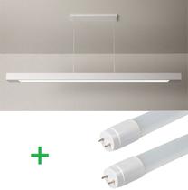 Luminária Pendente Retangular 65cm Branco + 2 Lâmpada TuboLED 9w