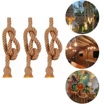 Luminária Pendente Rústica Kit com 3 Unidades Corda Sisal 1m Soquete E27 Premium