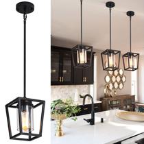 Luminária pendente SGLFarmty de 1 luz de metal preto com abajur de vidro Luminária pendente SGLFarmty de 1 luz de metal preto com abajur de vidro