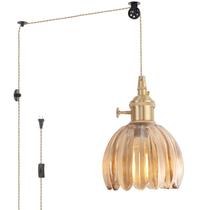 Luminária pendente Shenmoyl Mini Plug em latão com vidro âmbar