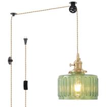 Luminária pendente Shenmoyl Plug em latão com abajur de vidro verde Luminária pendente Shenmoyl Plug em latão com abajur de vidro verde