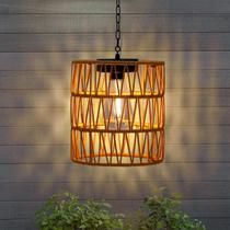 Luminária Pendente Solar de Rattan para Área Externa Livinlarge 19 cm