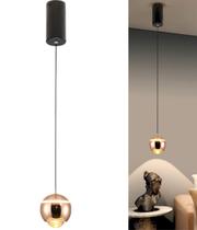 Luminária Pendente Solitário Led Branco Quente 3000K 10W Cabo Retrátil Elevador Moderno Dourado Bivolt 110V 220V Para Sala Mesa Cabeceira Quarto