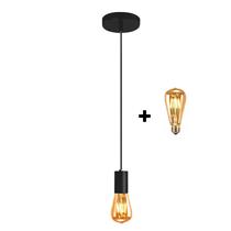 Luminária Pendente Soquete Industrial Aluminio Preto+Lâmpada