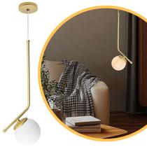 Luminária Pendente Stick Light Dourado Globo Vidro Leitoso 10Cm