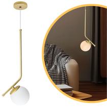 Luminária Pendente Stick Light Dourado Globo Vidro Leitoso 10Cm