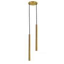 Luminária Pendente Teto Tubo Duplo Sala Mesa Dourado Fosco