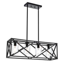 Luminária pendente TODOLUZ Farmhouse Black Cage Cage Clear Glass Luminária pendente TODOLUZ Farmhouse Black Cage Cage Clear Glass