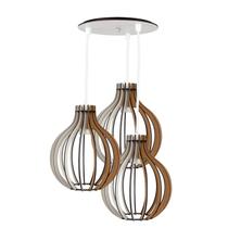 Luminaria Pendente Tripla Bali E27 Madeira MDF CR Desmontada Luminaria Pendente Tripla Bali E27 Madeira MDF CR Desmontada