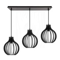 Luminária Pendente Triplo Madeira Bali 20cm CQ Preto