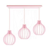 Luminária Pendente Triplo Madeira Bali 20cm CQ Rosa Claro Luminária Pendente Triplo Madeira Bali 20cm CQ Rosa Claro