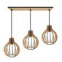 Luminária Pendente Triplo Madeira Bali 20cm CQ Rústico