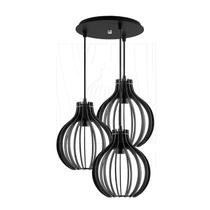 Luminária Pendente Triplo Madeira Bali 20cm CR Preto