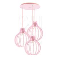 Luminária Pendente Triplo Madeira Bali 20cm CR Rosa Claro