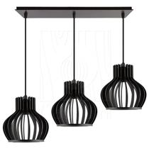 Luminária Pendente Triplo Madeira Circus 15cm CQ Preto