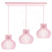 Luminária Pendente Triplo Madeira Circus 15cm CQ Rosa Claro Luminária Pendente Triplo Madeira Circus 15cm CQ Rosa Claro