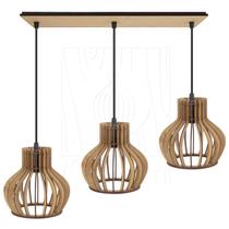 Luminária Pendente Triplo Madeira Circus 15cm CQ Rústico