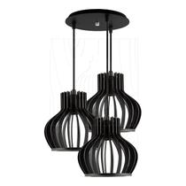 Luminária Pendente Triplo Madeira Circus 15cm CR Preto