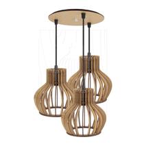 Luminária Pendente Triplo Madeira Circus 15cm CR Rústico