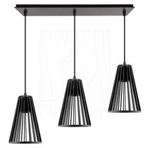 Luminária Pendente Triplo Madeira Koni 20cm CQ Preto