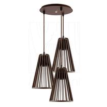 Luminária Pendente Triplo Madeira Koni 20cm CR Marrom