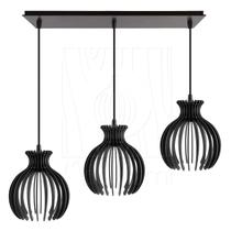 Luminária Pendente Triplo Madeira Nacar 18cm CQ Preto