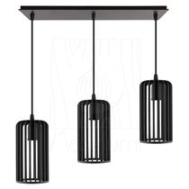 Luminária Pendente Triplo Madeira Paladio CQ Preto Sala