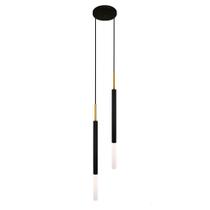 Luminária Pendente Tubo Duplo Difusor Lavabo Preto Dourado