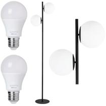 Luminária Piso Chão 162cm Jabuticaba 2 Globos KJTD-710-GOLD + 2 Lâmpadas LED 12W Bivolt