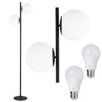 Luminária Piso Chão 162cm Jabuticaba 2 Globos KJTD-710-GOLD + 2 Lâmpadas LED 9W Bivolt