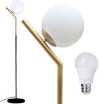 Luminária Piso Chão 164cm Jabuticaba Globo Gimpo KJTD-707-GOLD-PRETO + 1 Lâmpada 12W LED Bivolt Luminária Piso Chão 164cm Jabuticaba Globo Gimpo KJTD-707-GOLD-PRETO + 1 Lâmpada 12W LED Bivolt