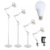 Luminária Piso Chão 1,90m Articulada Abajur Gimpo 930B + 1 Lâmpada LED + Garra