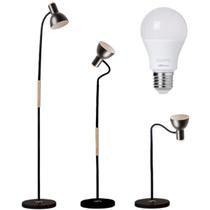 Luminária Piso Chão Coluna 155cm Flexível Metal Gimpo KJTD-721-PRETO + 1 Lâmpada 12W LED Bivolt