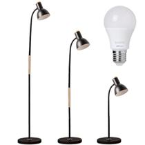 Luminária Piso Chão Coluna 155cm Flexível Metal Gimpo KJTD-721-PRETO + 1 Lâmpada 9W LED Bivolt