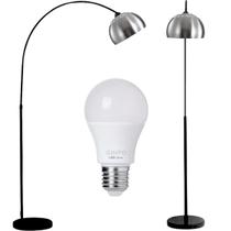 Luminária Piso Chão Coluna 190cm Ajustável Arco Mármore Gimpo PF-06-BBS-12W + 1 Lâmpada 12W