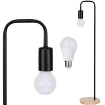 Luminária Piso Coluna 163cm Pedestal Chão Metal KJTD-722-PRETO + Lâmpada LED 12W Bivolt