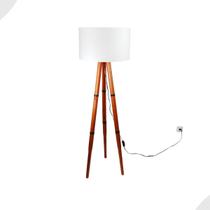 Luminária Piso Cupula Tecido Palha ou Preto Pés Bivolt Pés Torneados Madeira