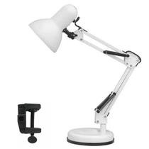 Luminaria pixar Mesa garra Articulada Escritorio regulavel 2 em 1 Leitura Base metal Articulavel Branca