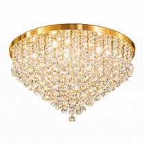 Luminaria Plafon Cristal Base Dourada 60 cm x 25cm Altura Led Brinde Bivolt