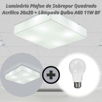 Luminária Plafon de Sobrepor Quadrado Acrílico 20x20 LED Incluso