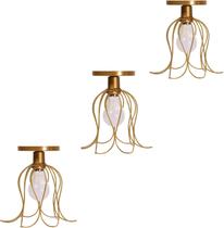 Luminária Plafon de Teto Tulipa Aramado Dourado Lustre Redondo Aramado Sobrepor Moderno 127V e 220V Kit Com 03